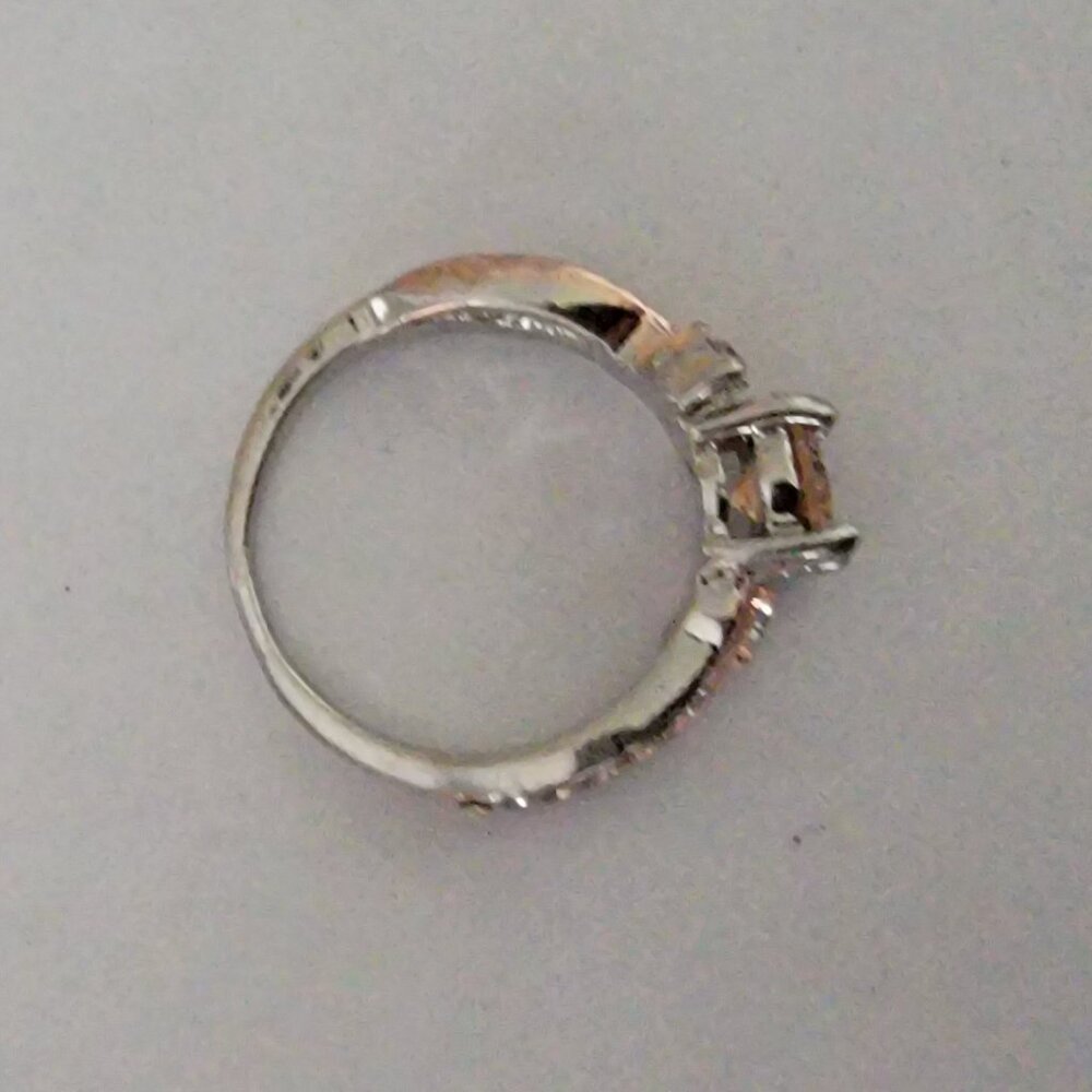 Citrine & CZ Faux Gemstones Ring in Rose & Silver Band - Picture 6 of 7